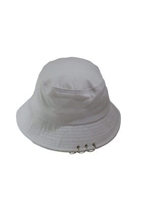 Beyaz Renkli Kpop Bts Piercingli Kova Şapka, Balıkçı Şapka 5290025isil