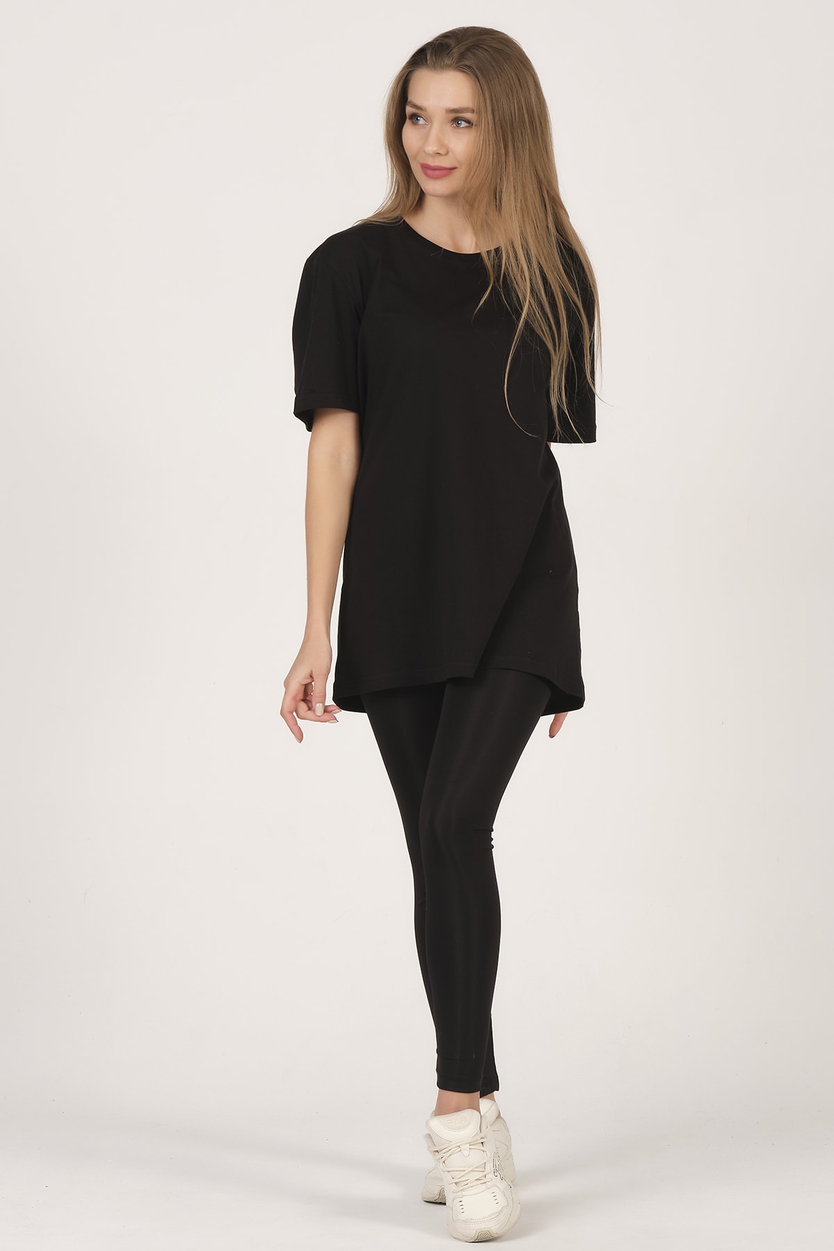 citadium  Kadın Siyah Bisiklet Yaka Kısa Kollu Basic T-shirt %100 Pamuk - Görsel 5