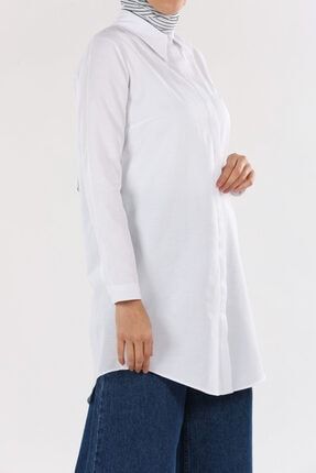 Kadın Beyaz Gizli Patlı Tunik Gömlek BDX51008OX
