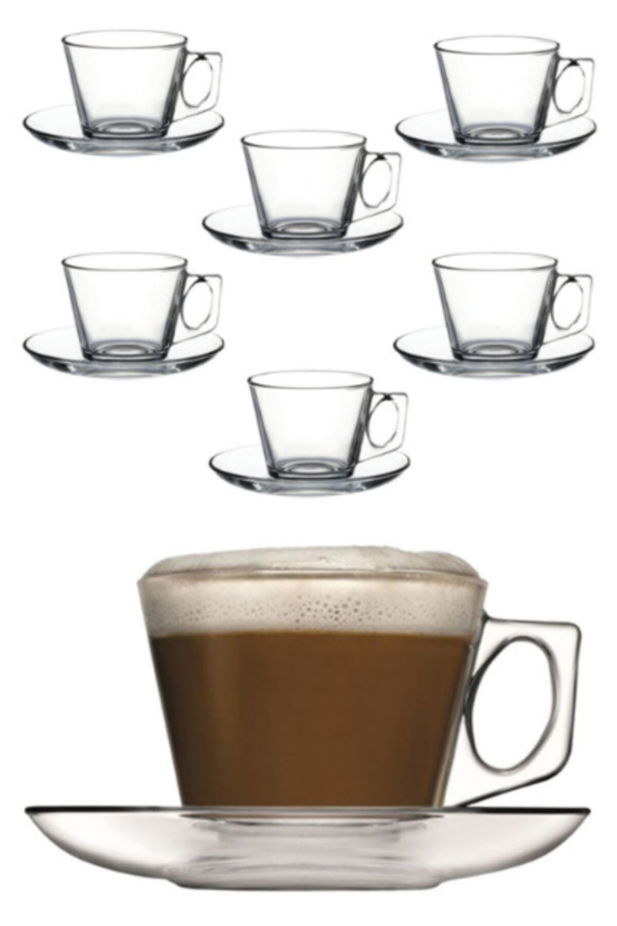 Pasabahce Vela II Glass Cappuccino Cup & Saucer - Set of 6