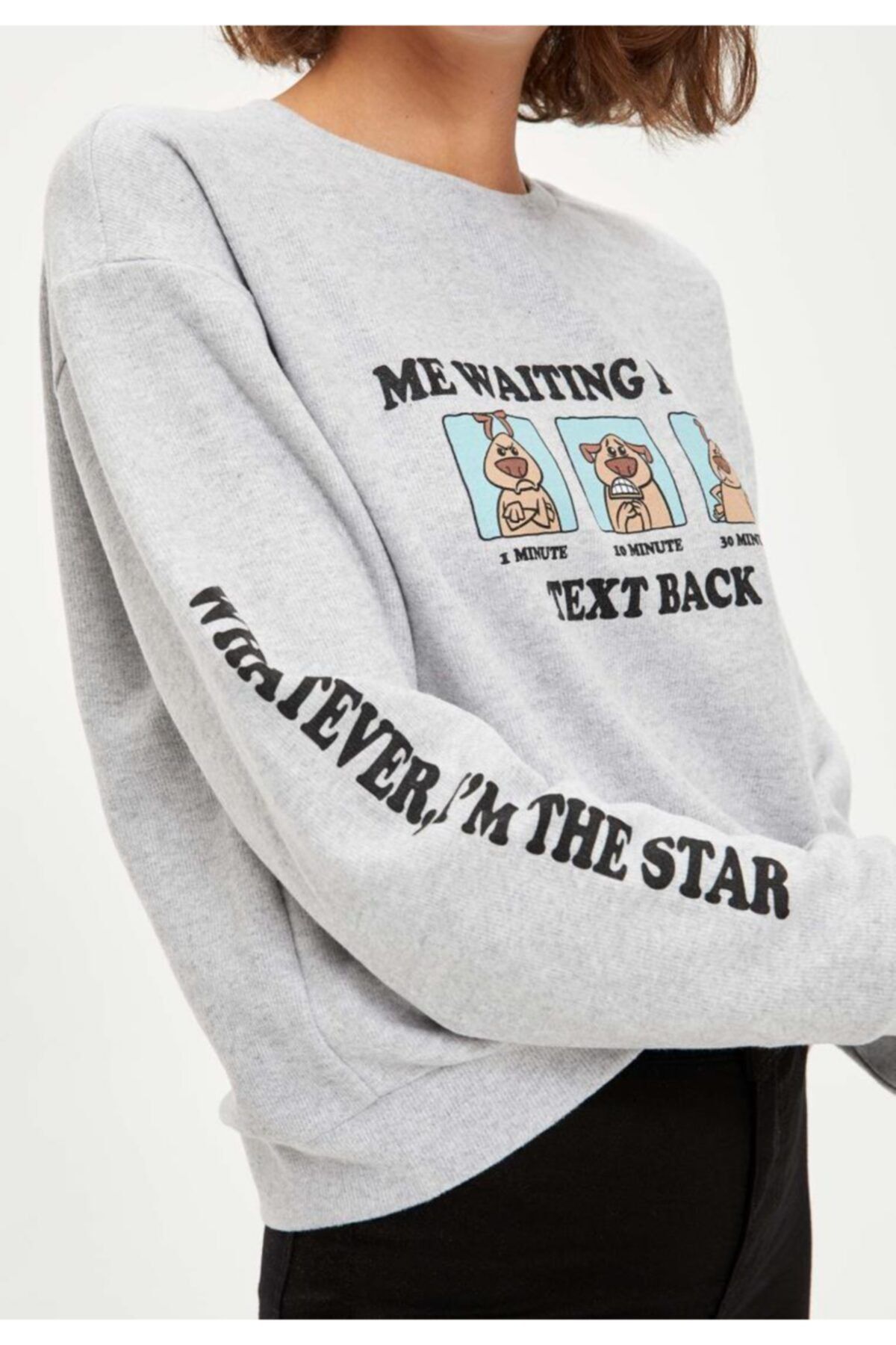 DeFacto-Women's Gray Leisure Themed Regular Fit Crew Neck Long Sleeve Sweatshirt S1157Az20Au 6