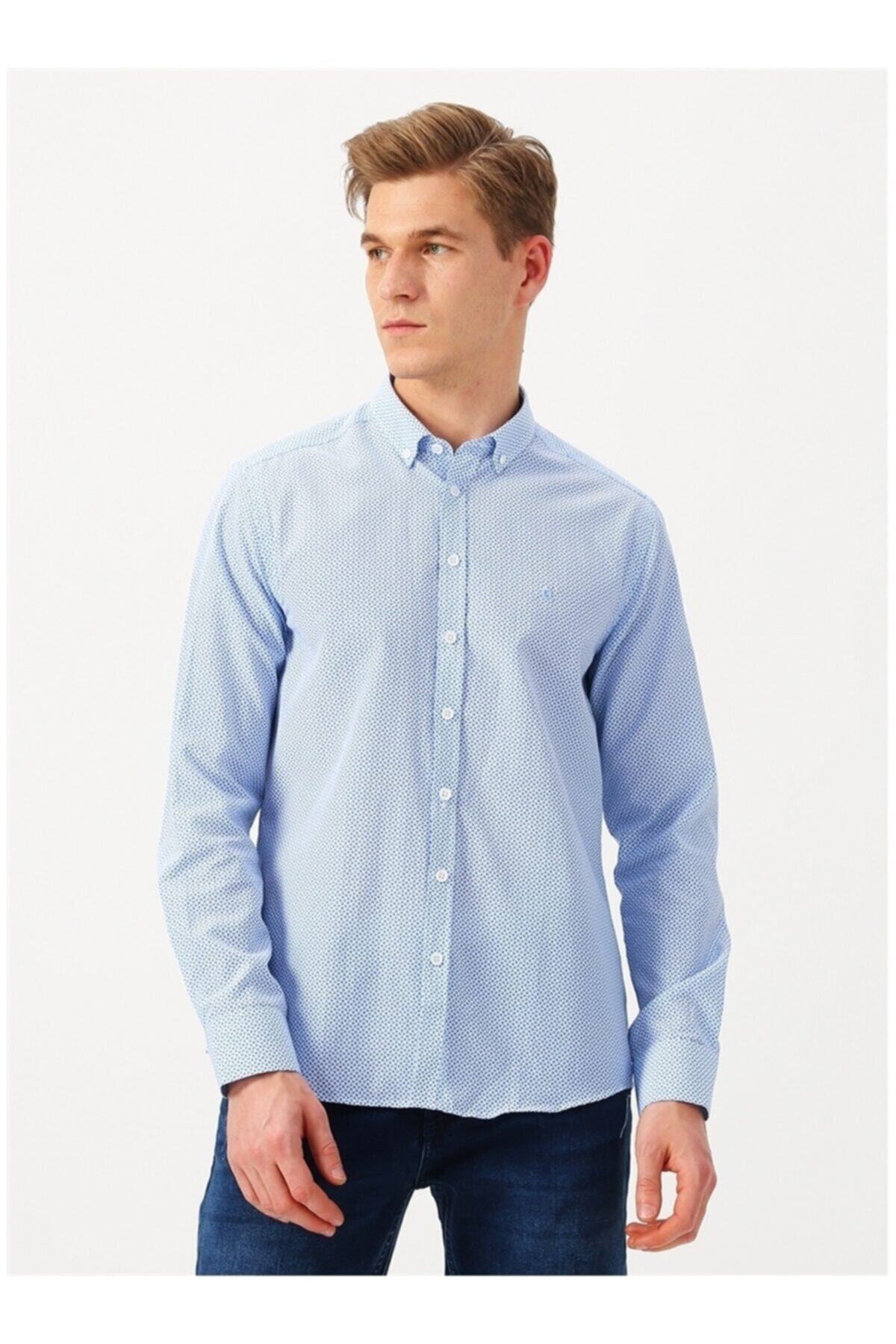 پیراهن مردانه آبی پیرکاردین | 505594204 اورجینال - تصویر 4