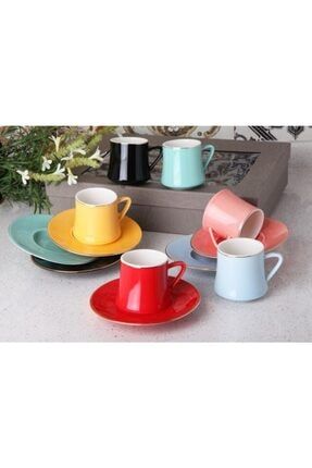 Renkli 6 Kişilik Porselen Kahve Fincanı Takımı PRA-3280637-4809