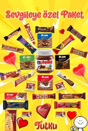 Sevgiliye Özel Tutku Çikolata Atıştırmalık Paketi. Kalp Desenli Şeker Hediyeli SoyAkca-SevgiliyeÖzelTutkuPaketi