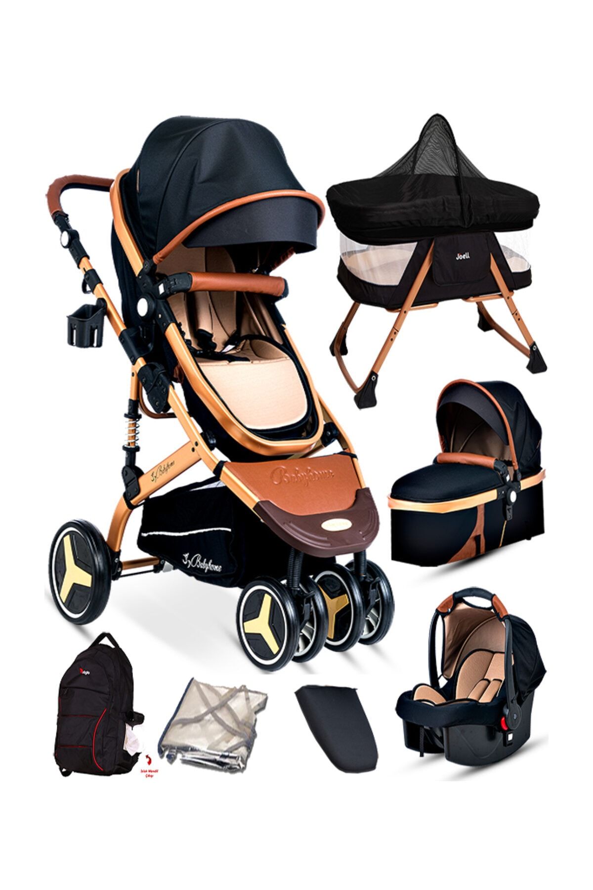 Baby Home 945 Paris Travel System Детская коляска + боковая корзина для матери, кроватка 7 в 1, полный комплект 000007.000063