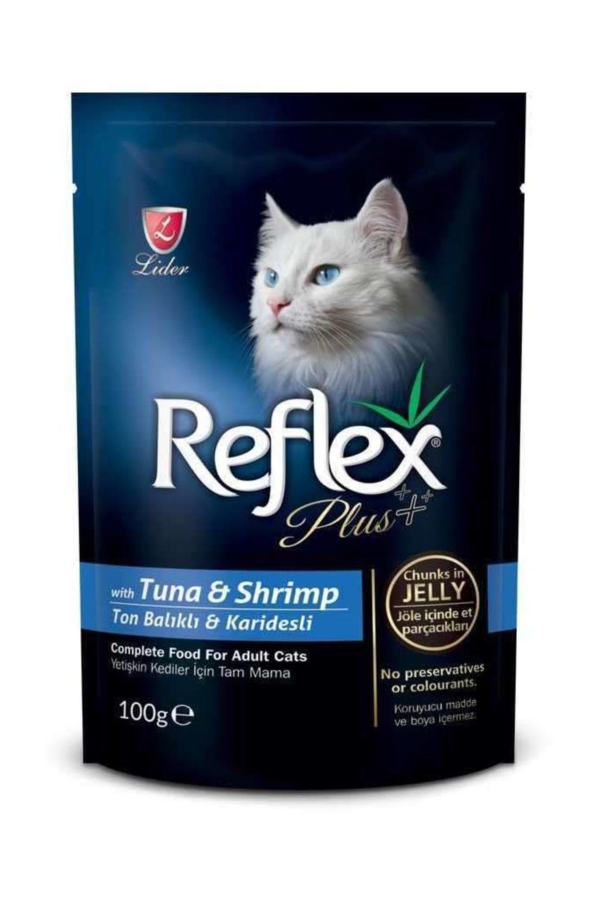 غذای گربه های جوان تکه های ژله ای میگو و تن ماهی 100 گرم رفلکس Reflex
