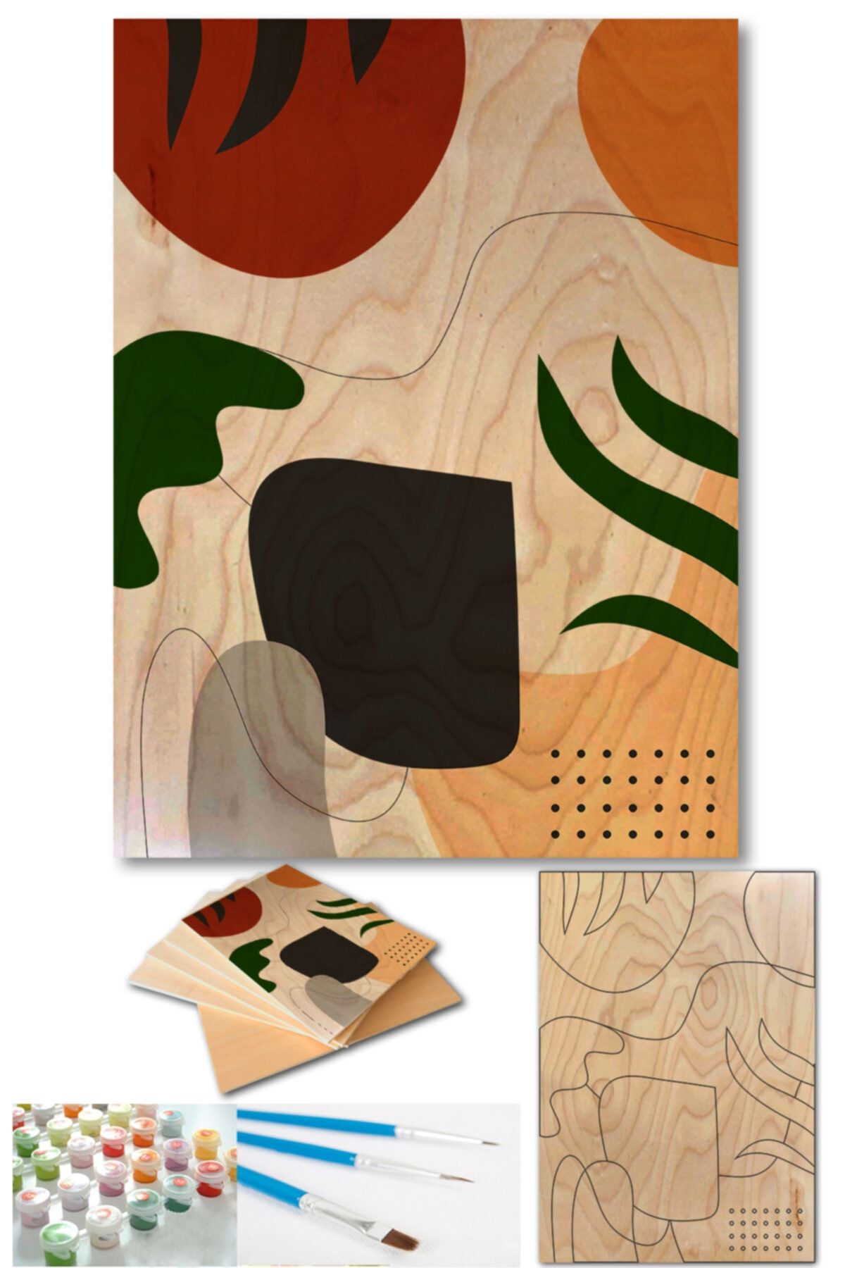 Lapis Home Decor Minimalist Yapraklar Tablo Sayılarla Ahşap Boyama Hobi Seti 35x50 cm 3'lü VB10523
