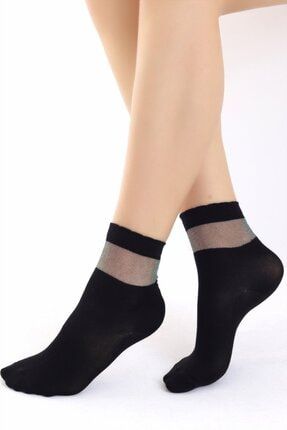 Siyah Parlak Tül Detaylı Soket Çorap YELISS-BCK-25-YSTRMD118