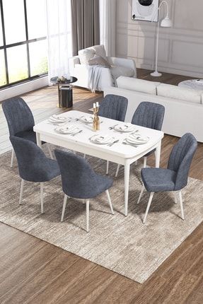 Vera Mdf Beyaz Mutfak Masası Takımı 6 Füme Sandalye RVN02VERABYZ