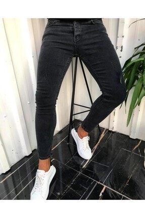 Erkek Füme Jean İtalyan Kesim Denim Tırnaklı Skinny Kot pantolon dark1009