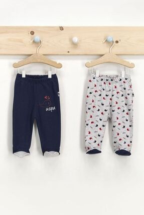 U.s. Polo Assn Lisanslı Cute Fishes Lacivert Erkek Bebek 2'li Patikli Pantolon USB229-C