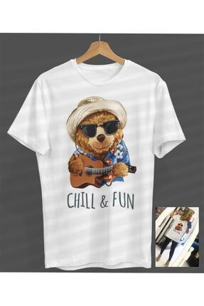 Unisex Kadın-erkek Chill Fun Ayıcık Beyaz Yuvarlak Yaka T-shirt S23358047330BEYAZNVM