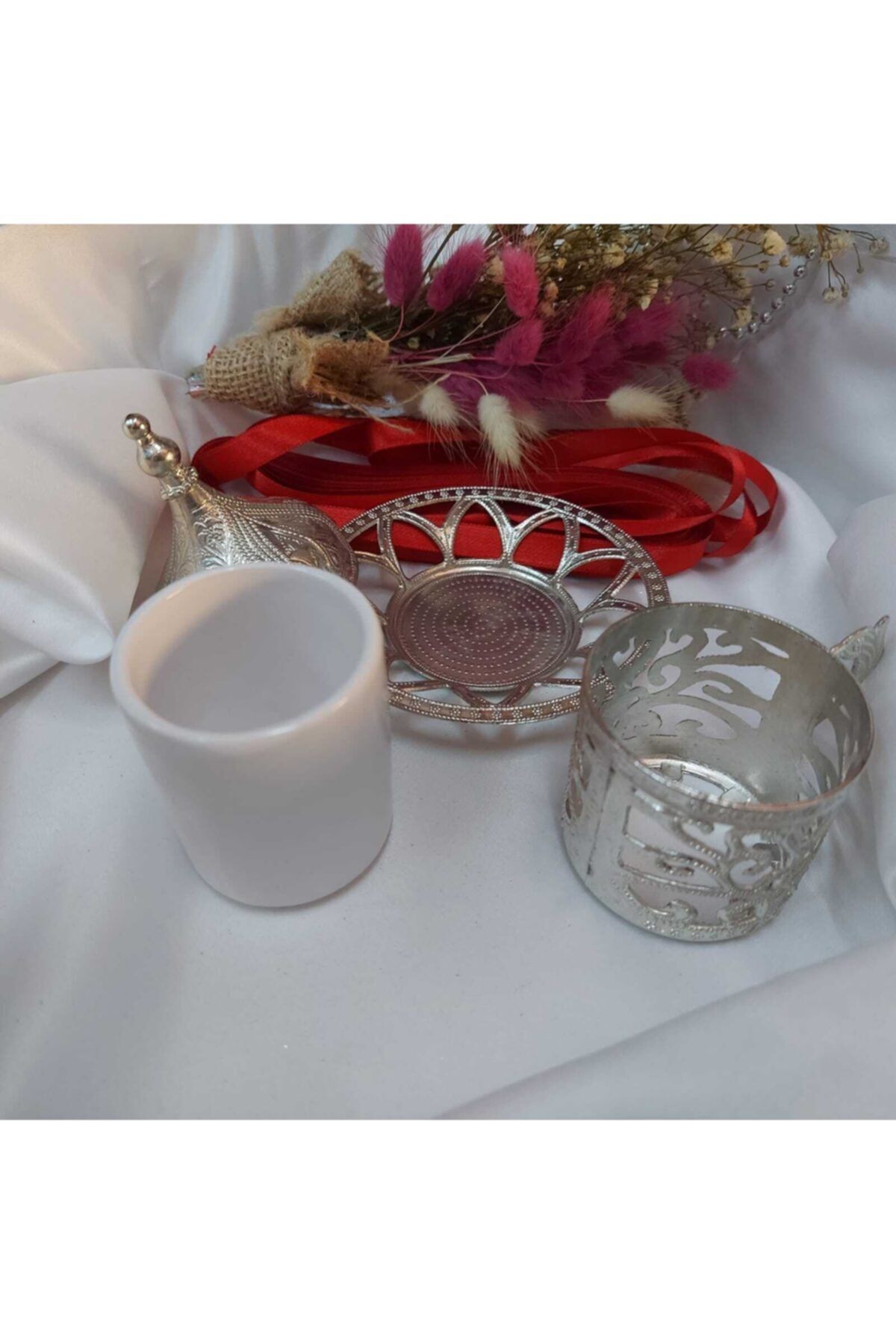 Aker Hediyelik-Groom Cup 2 Pieces Silver Gray Special Motif Cup with Base Promise Engagement Coffee Cup with Special Lid 4
