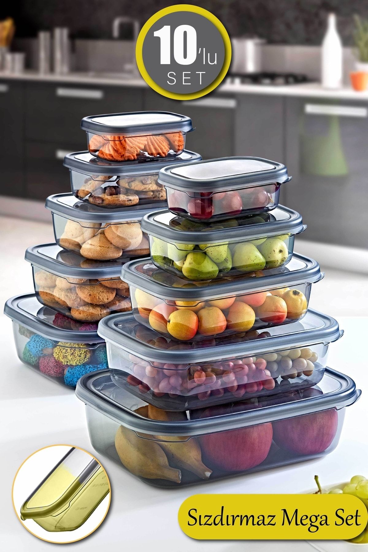 GRİMOR Life-10-Piece Leak-Proof Storage Container (350 ML 670 ML 1,2 LT 2 LT 3,2 LT) - Deep Freezer and Microwave 1