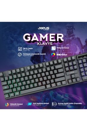 Gamer Klavye Universal Zemin Aydınlatmalı Türkçe Q Kalavye Oyuncu Klavye Jo-kb02 Işıklı Siyah Jpsgamer