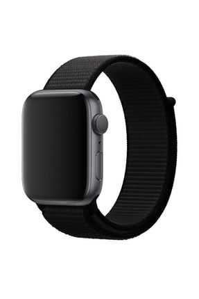 Siyah Apple Watch 2 3 4 5 Uyumlu 38 mm 40 mm Hasır Dokuma Spor Loop Kordon CT-KRD-325