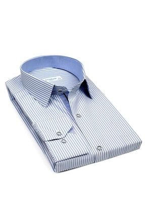 Klasik Uzun Kol Çubuk Çizgili Hediye Kutulu Erkek Gömlek - Beyaz Açık Mavi FS-001365