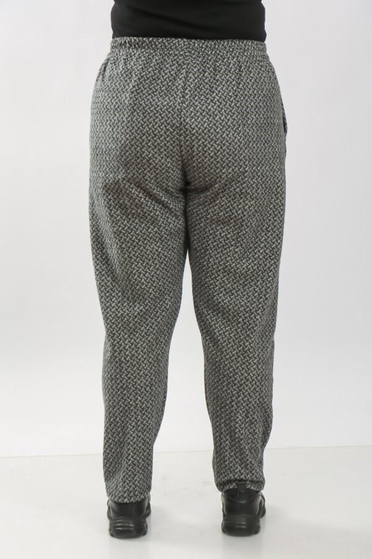 Aşkı Endam-Large Size Winter Elastic Stamp Pants with Pockets - Smoked Lock Pattern 6
