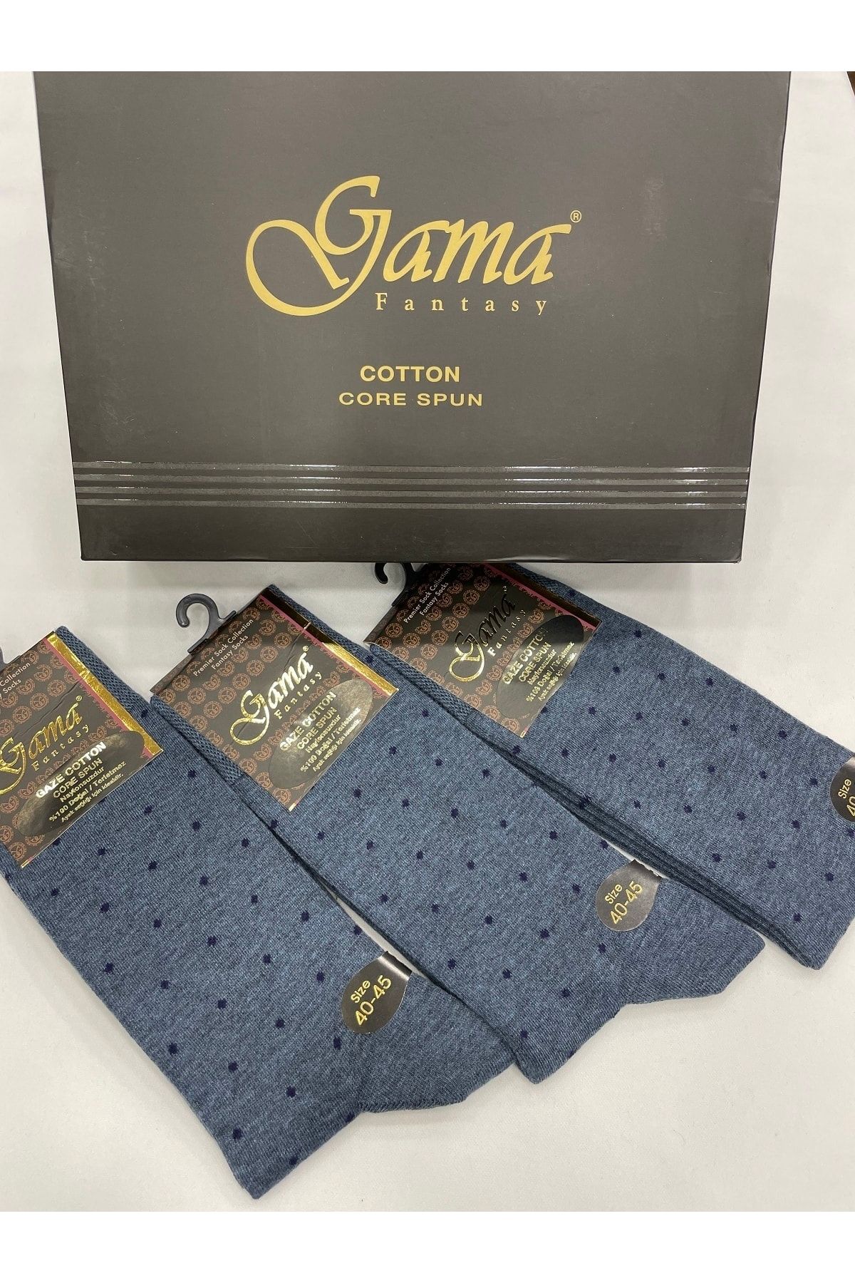 Gama Çorap-3 bucăți de șosete groase de iarnă pentru bărbați din bumbac Gaze 100% natural, fără nailon, cu modele de buline 4