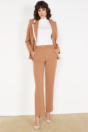 Kadın Kahverengi Kontrast Şerit Detaylı Pantolon 19K734221
