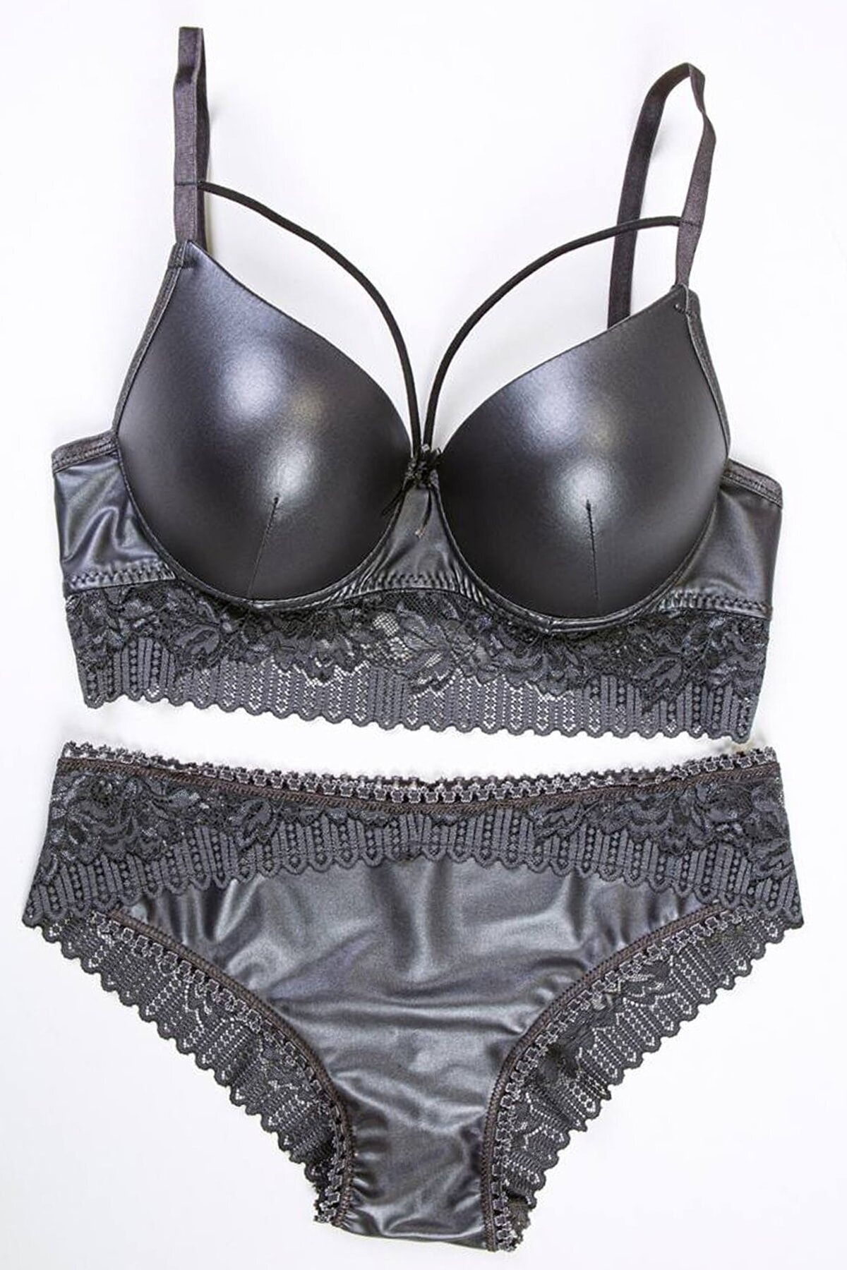 Lotus-Leather Stringed Lace Padded Bra Set 1
