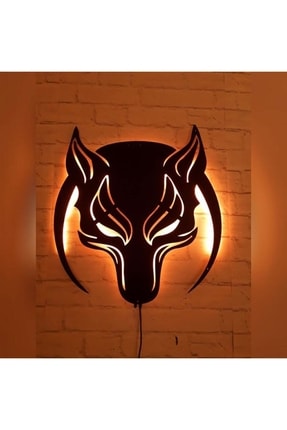 BİR2BİR HEDİYELİK Kurt Ledli Duvar Süsü Mdf Tablo Duvar Aksesuarı Ahşap Tablo