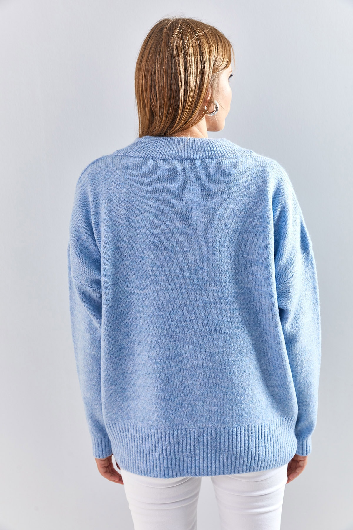 Bianco Lucci  Kadın V Yaka Triko Kazak - Görsel 6