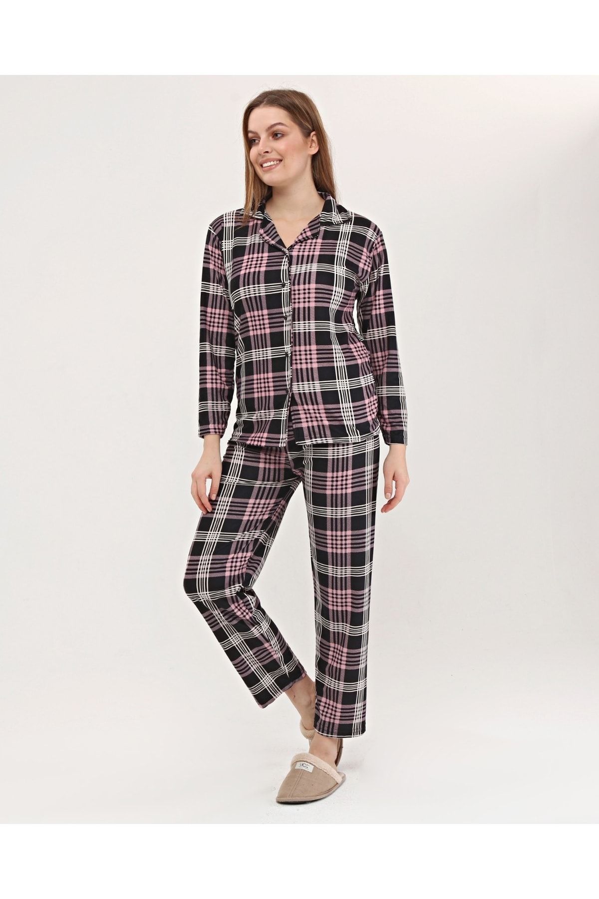 Nehir tekstil Set De Pijamale Pentru Femei, Din Piele Intoarsa, Cu Nasturi In Fata Femeie - S