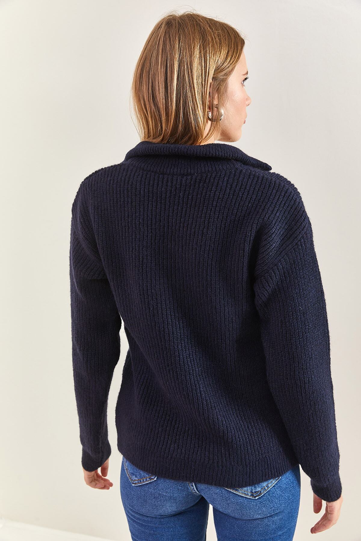 Bianco Lucci  Kadın Fermuarlı Balıkçı Yaka Oversize Triko Kazak 20223202 - Görsel 2