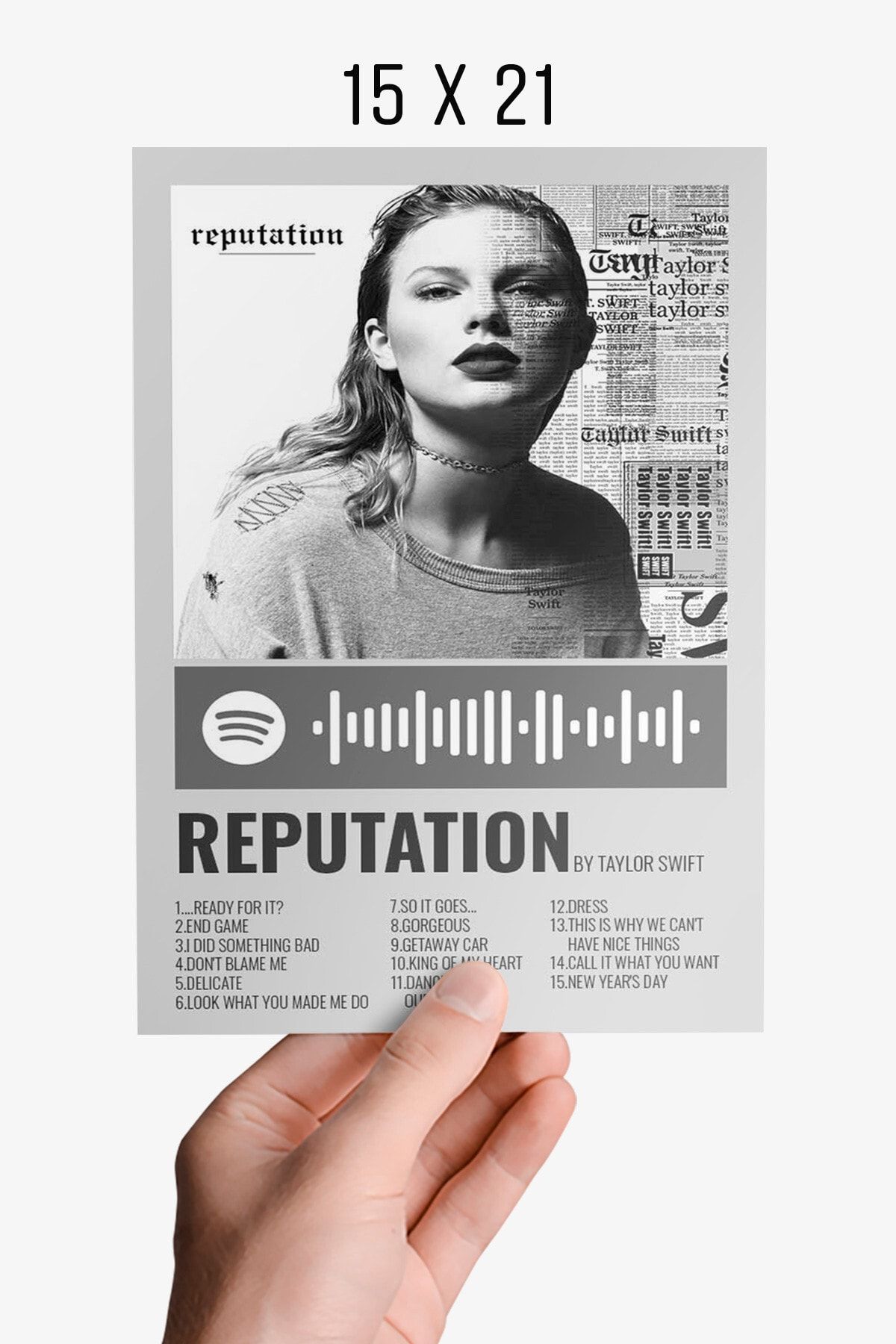 DuoArt Taylor Swift - Reputation Albüm Şarkı Spotify Kod Code Info Card Bilgi Kartı Minimalist Poster VB10681