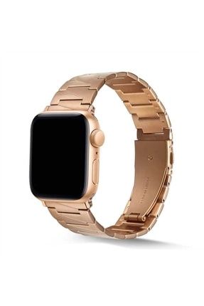 Apple Watch 7 45mm Krd-48 Metal Katlamalı Klipsli Şık Lüks Kordon Rose Gold SKU: 305400