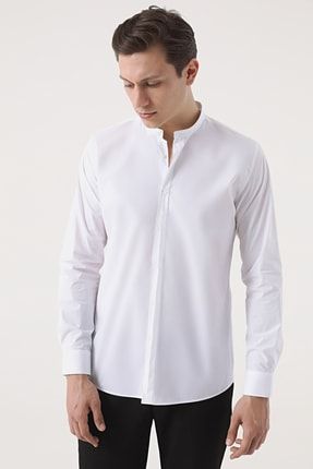Slim Fit Beyaz Desenli Gömlek 8TF02X212295R