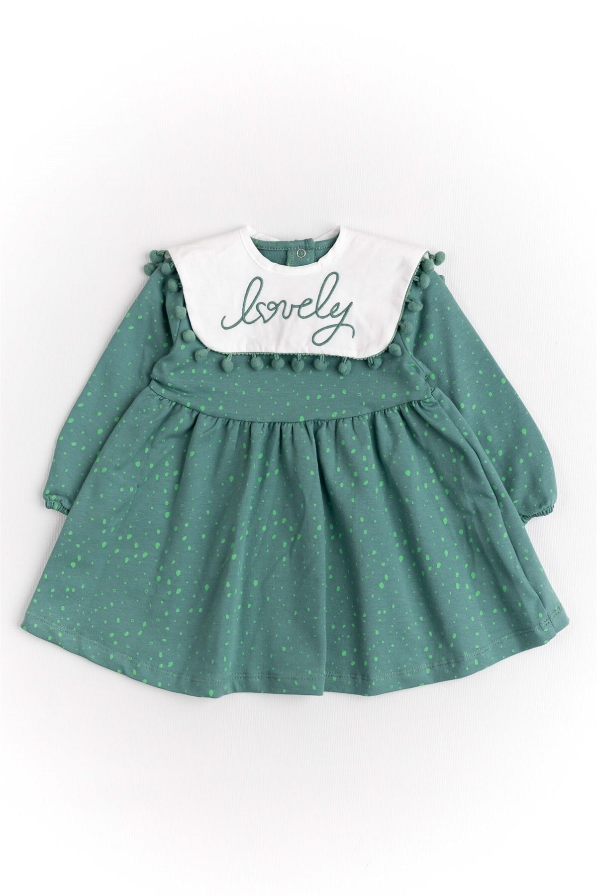 Le Mabelle Yeşil Yakalı Puantiyeli Kız Bebek Elbise - Shay