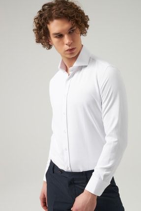 Slim Fit Beyaz Armürlü Gömlek 9HF022103185M