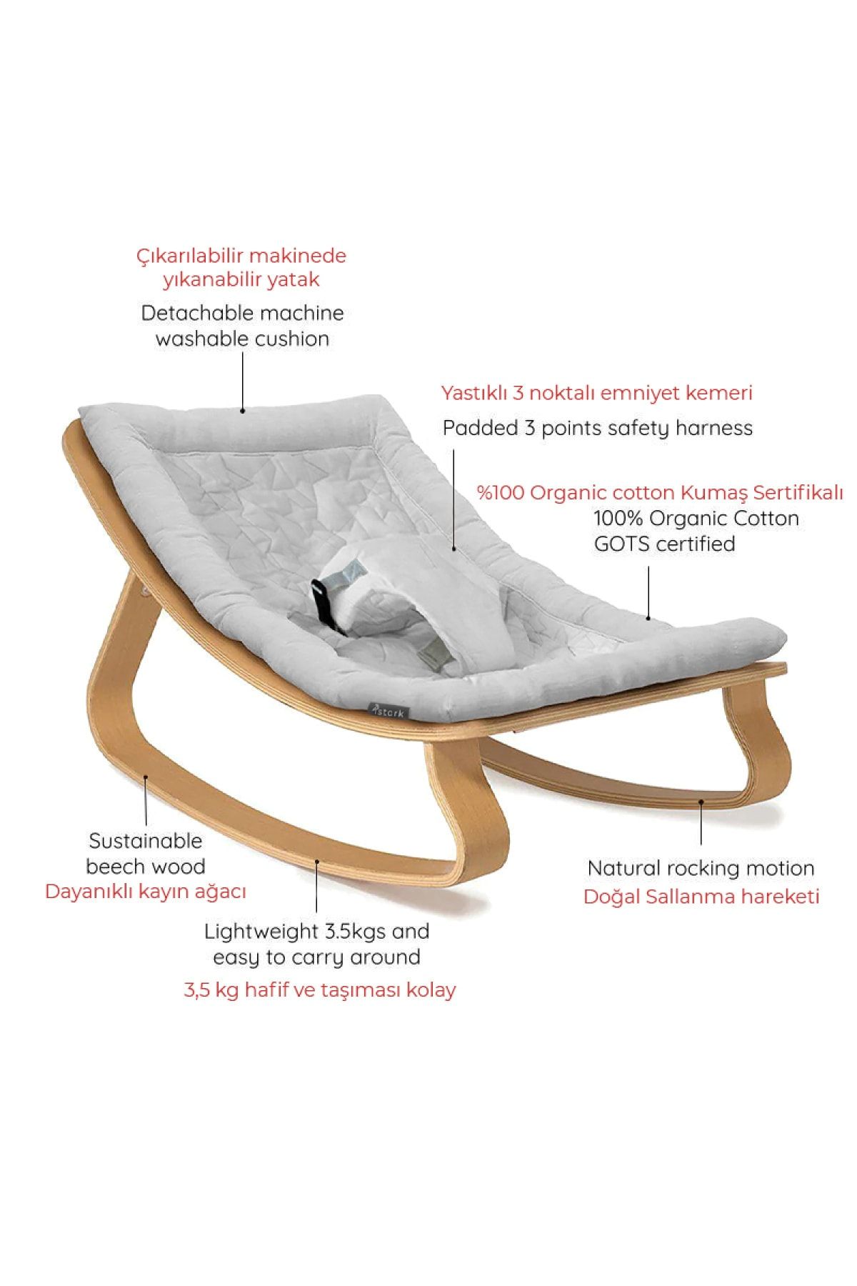 Stork Sleepy 2in1 Ahşap Ana Kucağı - Ana Dizi Ve Oyun Barı - Gri PR9201