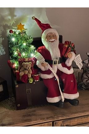 Büyük Boy, Sandıklı Noel Baba Biblo 45cm, Işıklı Noel Baba, Çam Ağacı, Noel Hediyesi, Yeni Yıl NOELBABASNADIK