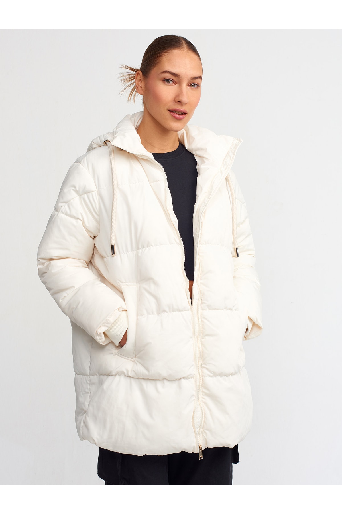 60325 Hooded Puffer Coat-ecru