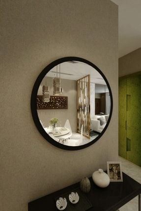 Siyah Dekoratif Yuvarlak Antre Hol Koridor Duvar Salon Mutfak Banyo Wc Ofis Aynası 45 Cm 45yvrlk