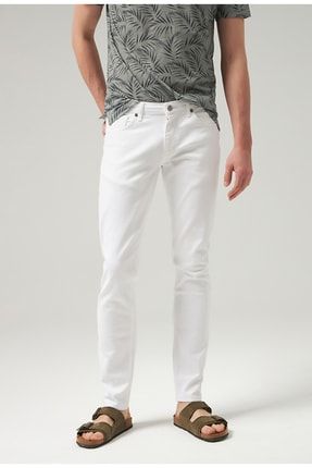 Super Slim Fit Beyaz Armürlü Denim Pantolon 8ECJ35684677Y