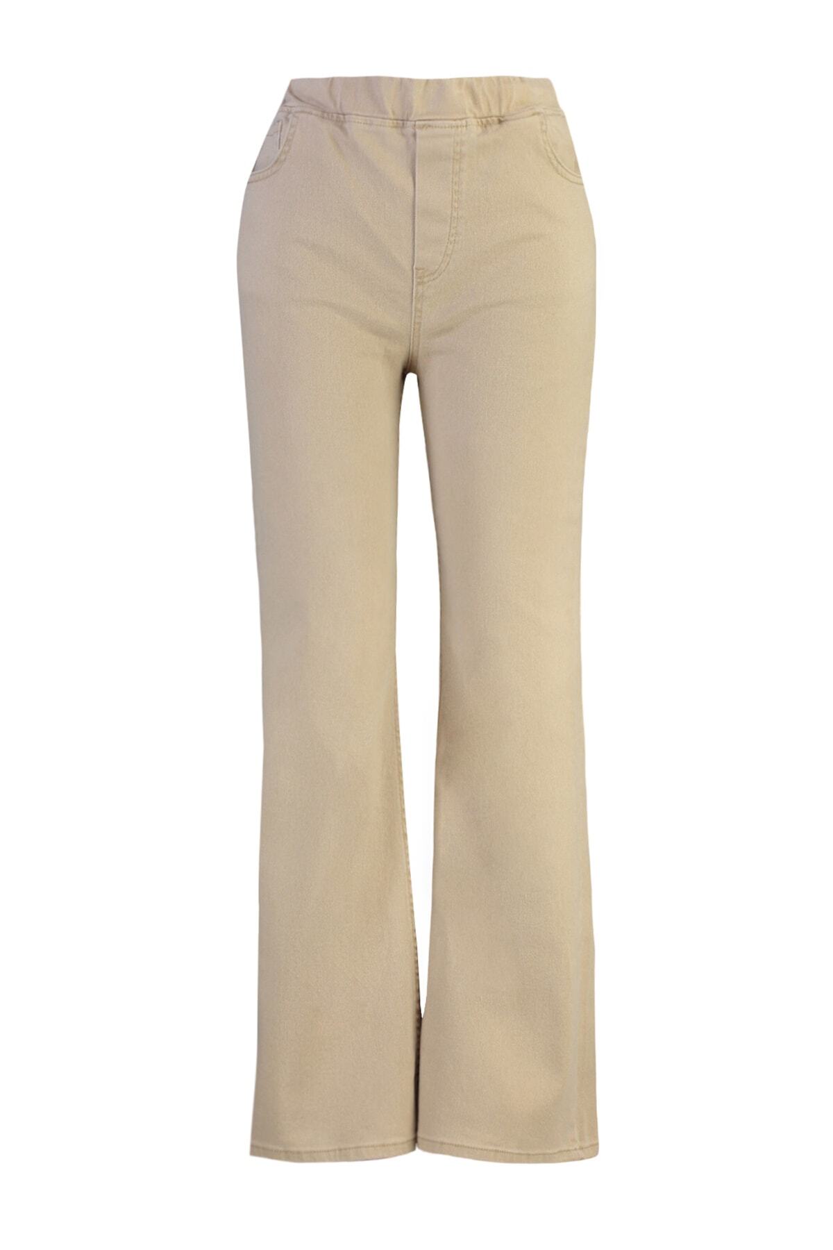 Trendyol Curve-Beige Elastic Waist Spanish Leg Jeans TBBAW23CJ00060 13