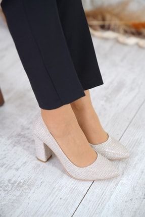 Shery Kalın Ökçe Stiletto Kadın Topuklu Ayakkabı Altın Çupra 175 22Y6201
