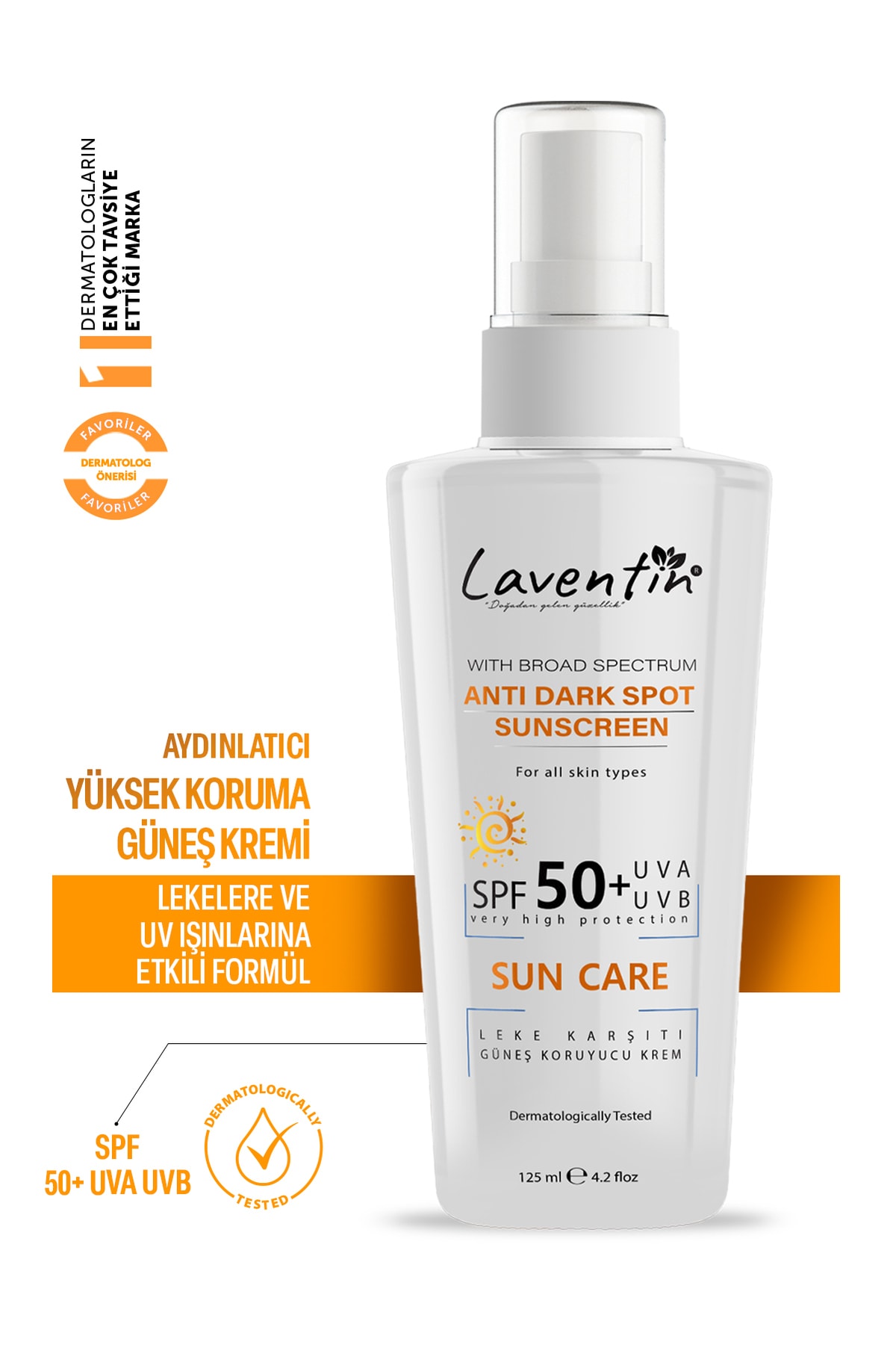 Laventin Yüz Ve Vücut Güneş Kremi 125ml Leke Karşıtı Aydınlatıcı Yüksek Korumalı Spf 50+