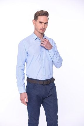 Klasik Uzun Kol Filafil Pitikareli Swift Hediye Kutulu Erkek Gömlek - Açık Mavi FS-001263