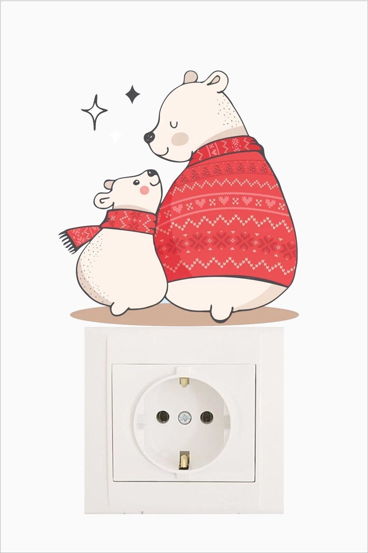Grafikup Anne Yavru Ayıcık Priz Sticker Çocuk Odası Dekor fotoğrafı 2 (önizleme)