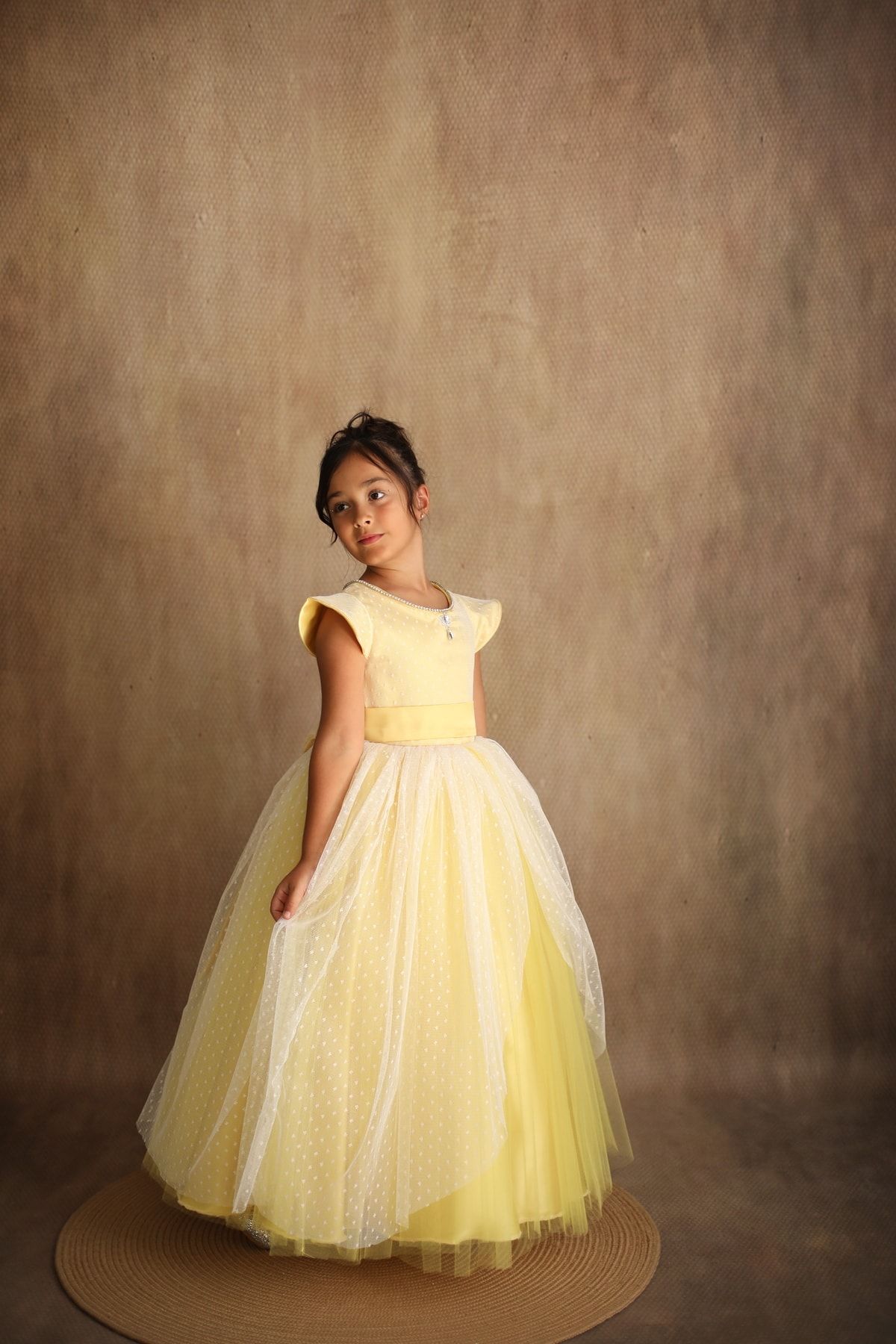 Yellow fluffy dress top
