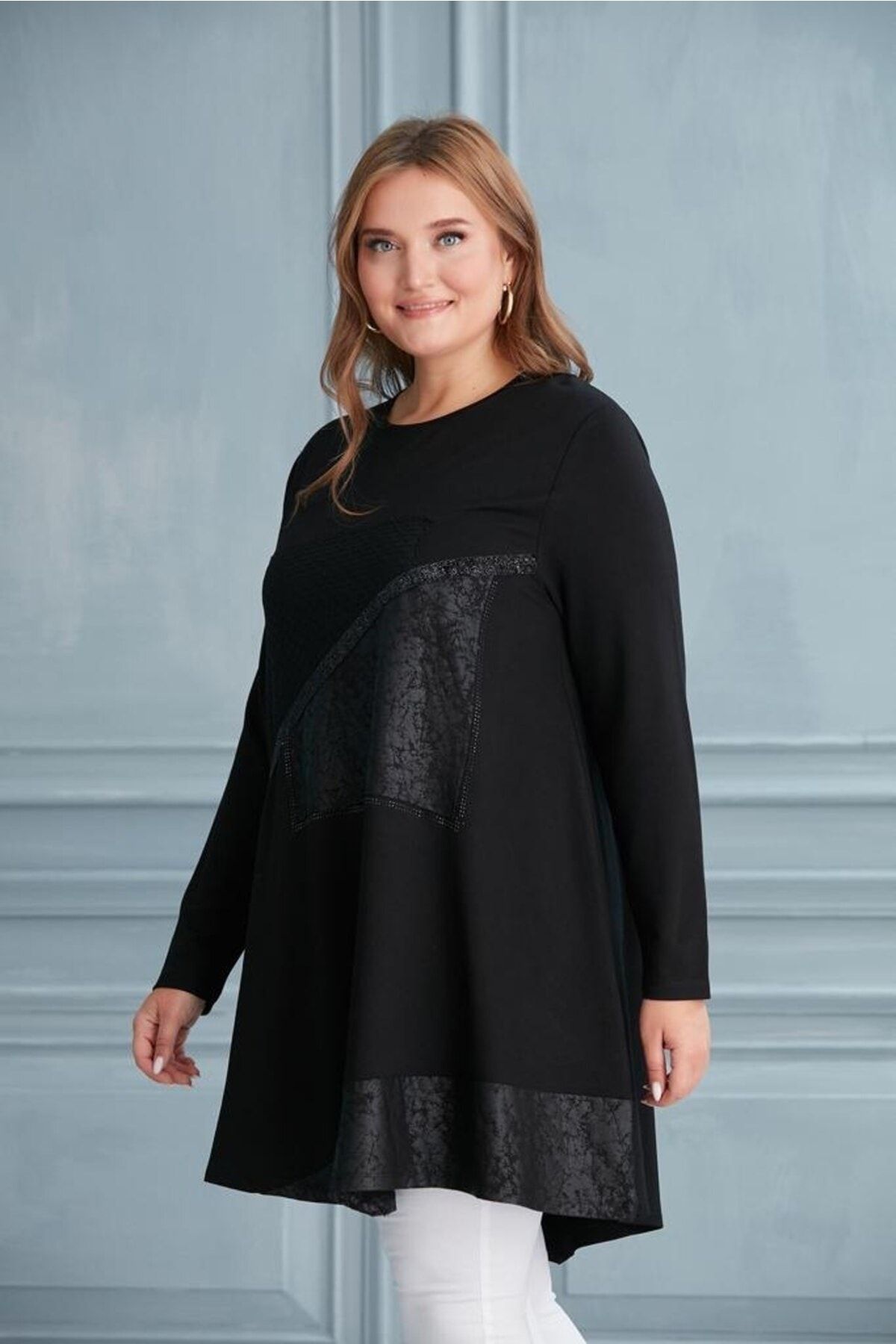 FOR ESRA BIG TREND-Long Stretchy Tunic with Hem and Front Pattern Blocks 3