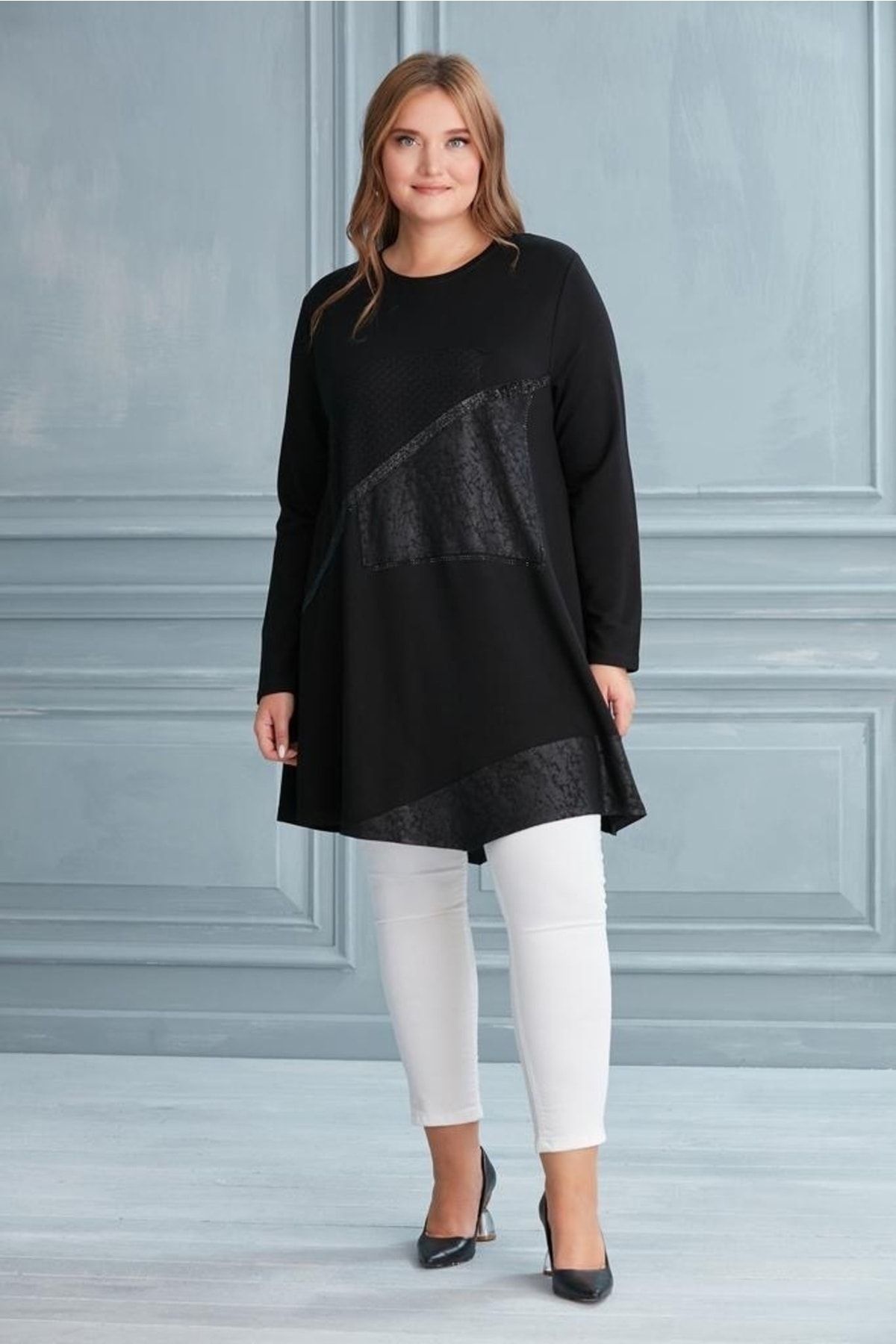 FOR ESRA BIG TREND-Long Stretchy Tunic with Hem and Front Pattern Blocks 4