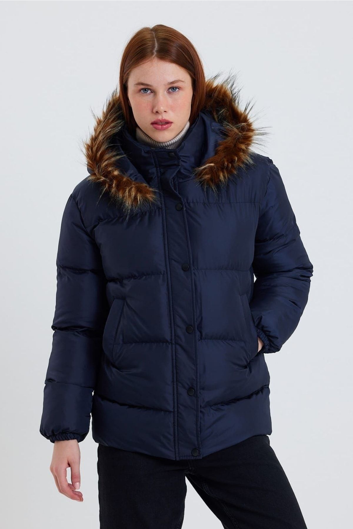 happygiyim Winter Jacket Dark blue Puffer Trendyol