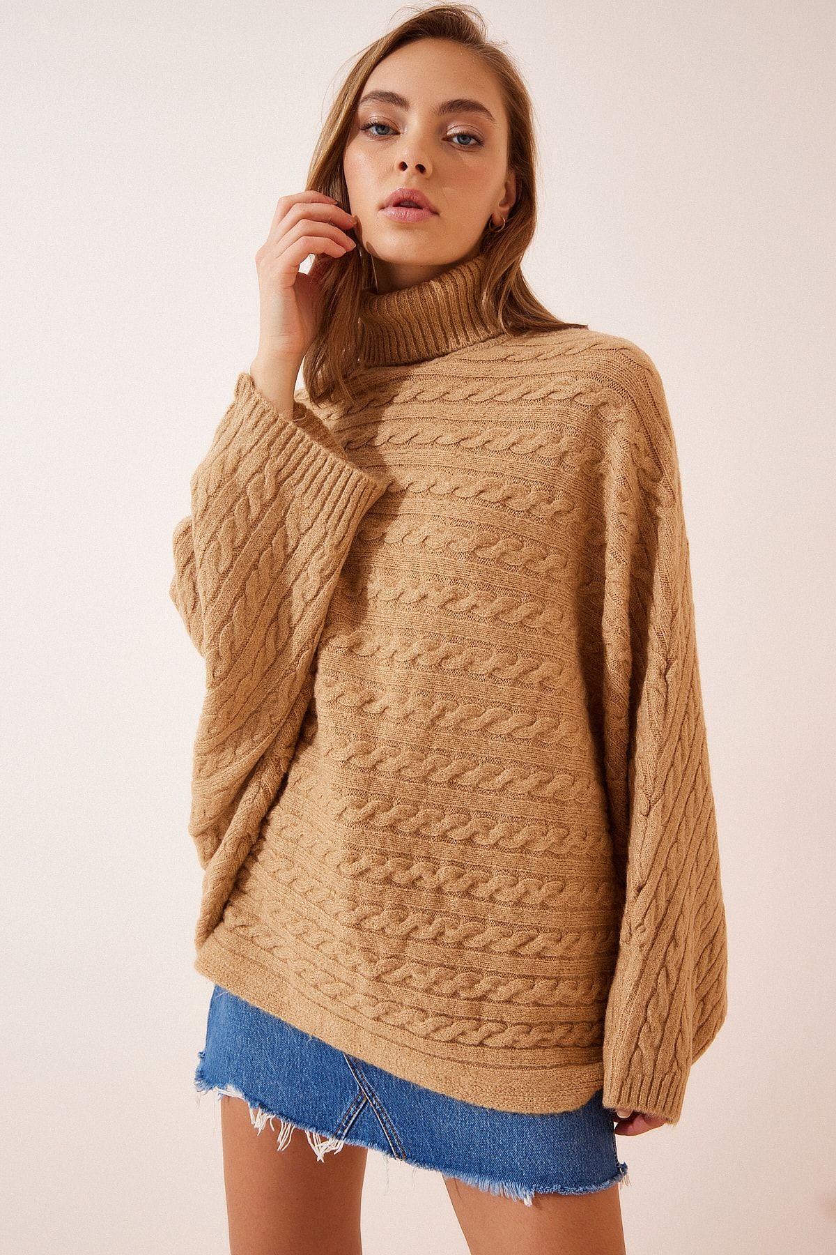 Happiness İstanbul Pullover Beige Oversized Fast ausverkauft