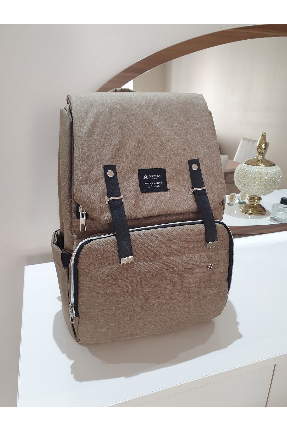 AncimCollection Ancim Collection Kapaklı Model Anne Bebek Bakım Sırt Çantası Kahve